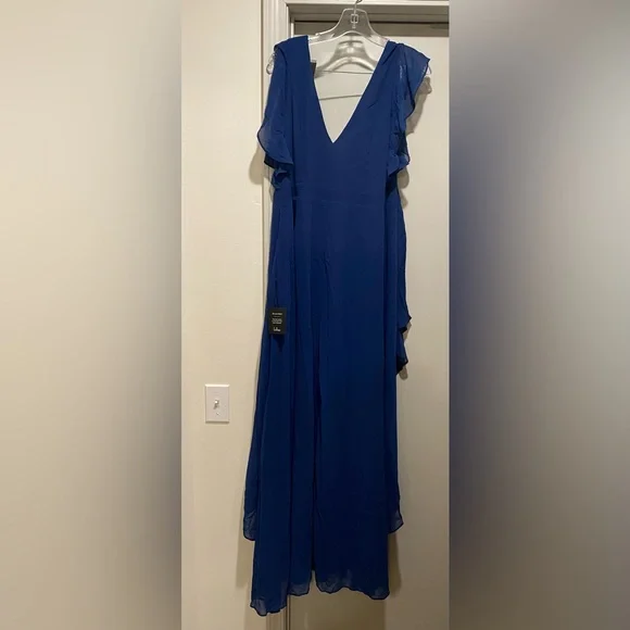 Lulu’s Ravishing Charm Dark Blue Ruffled Wrap High-Low Maxi Dress - Picture 10 of 15